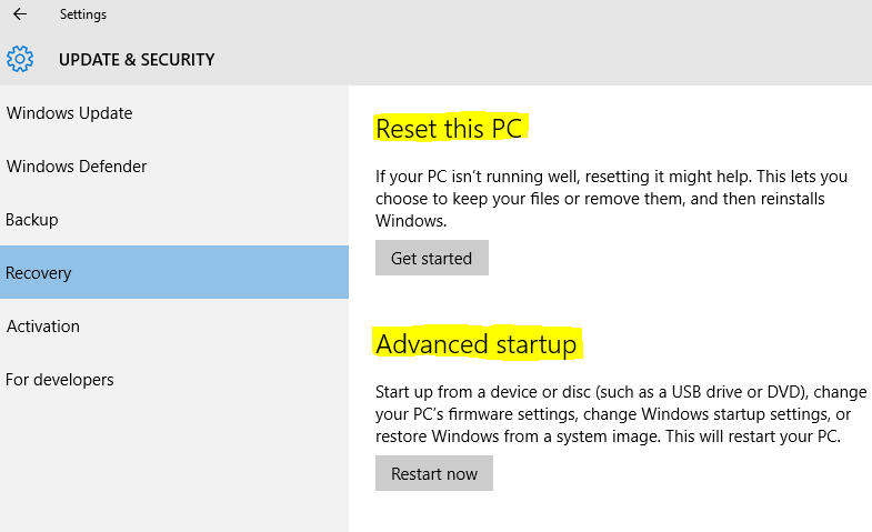 Solved: Window 10 Group Policy: Disable Reset this PC and Advanced