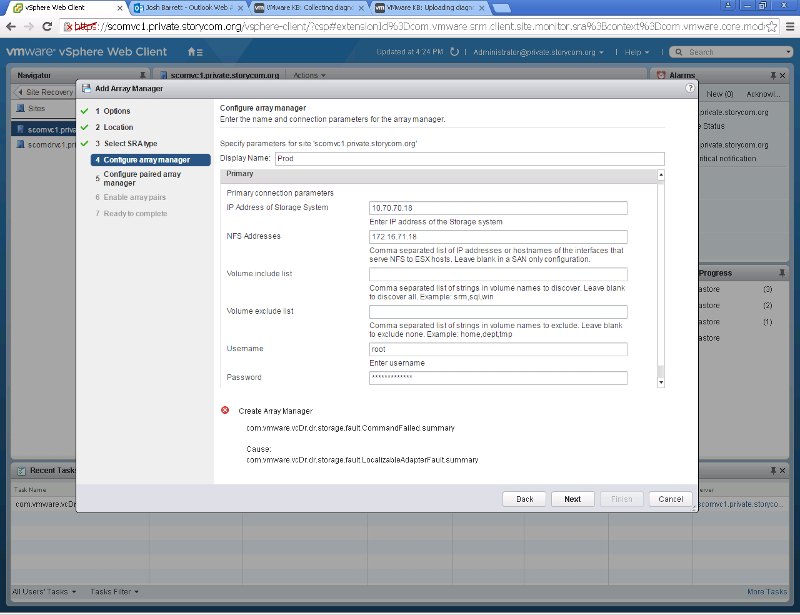 Screenshot of SRM error