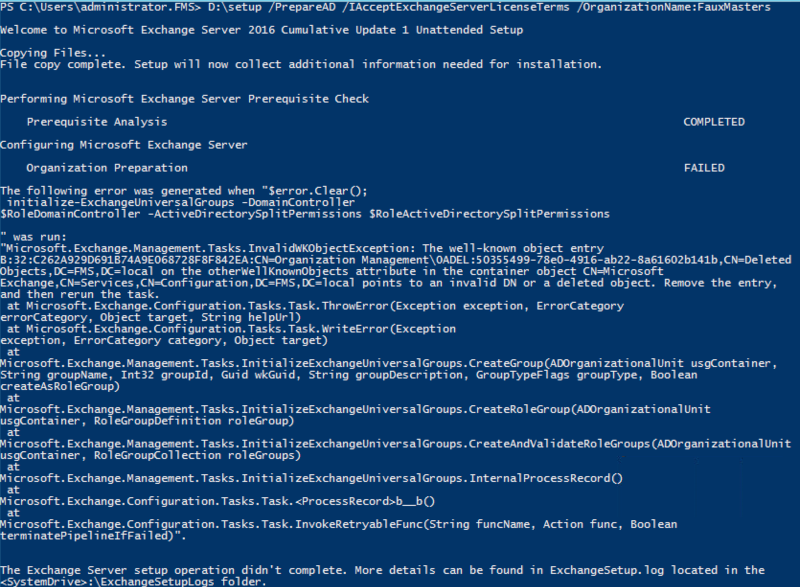 Solved: MS Exchange 2016 Installation - PrepareAD Error | Experts Exchange