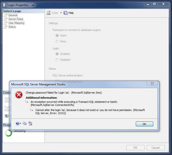 default sa password sql server 2014