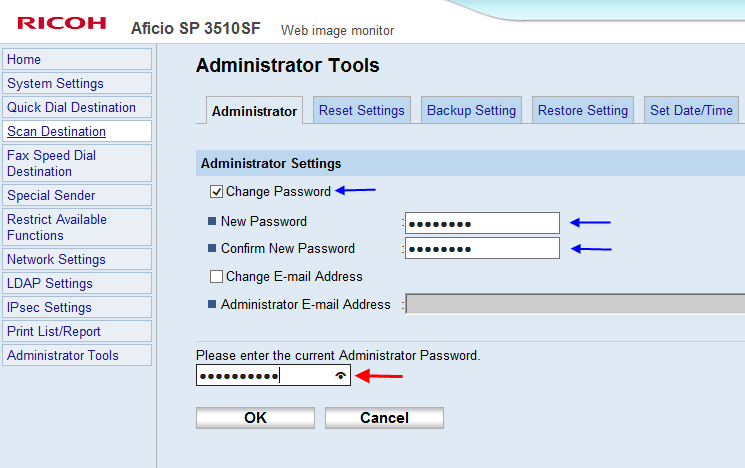 Solved: Ricoh Aficio 3510 default password | Experts Exchange