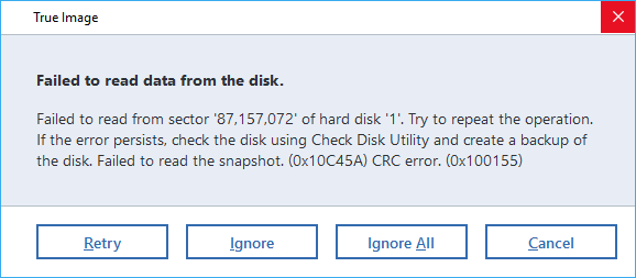 acronis clone disk failed