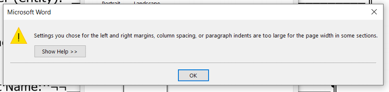 Word formatting error