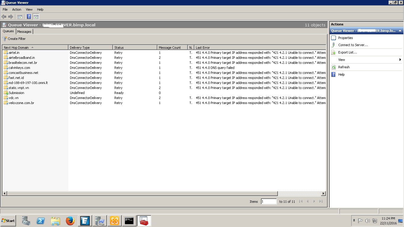 Solved SBS 2011 Queue Viewer error 451 4.4.0 Primary target IP address
