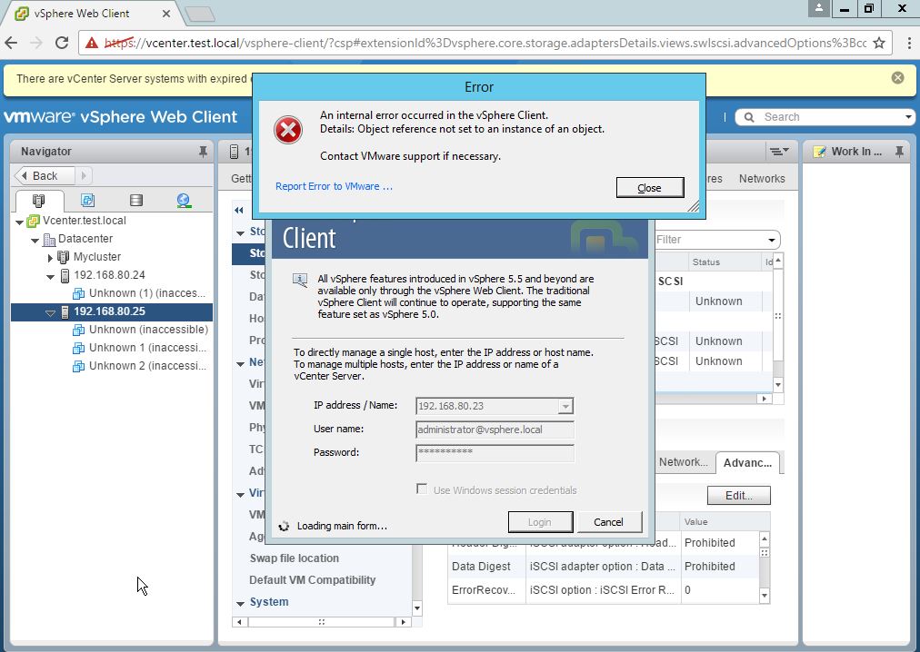 Vmware an error occurred. VCENTER web client. Web VSPHERE. VSPHERE client. VSPHERE client could not connect.