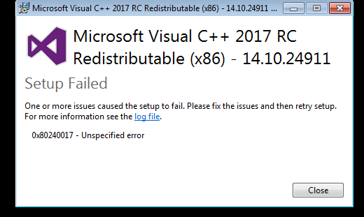 Solved Error 0x Installing Microsoft Visual C 15 Experts Exchange