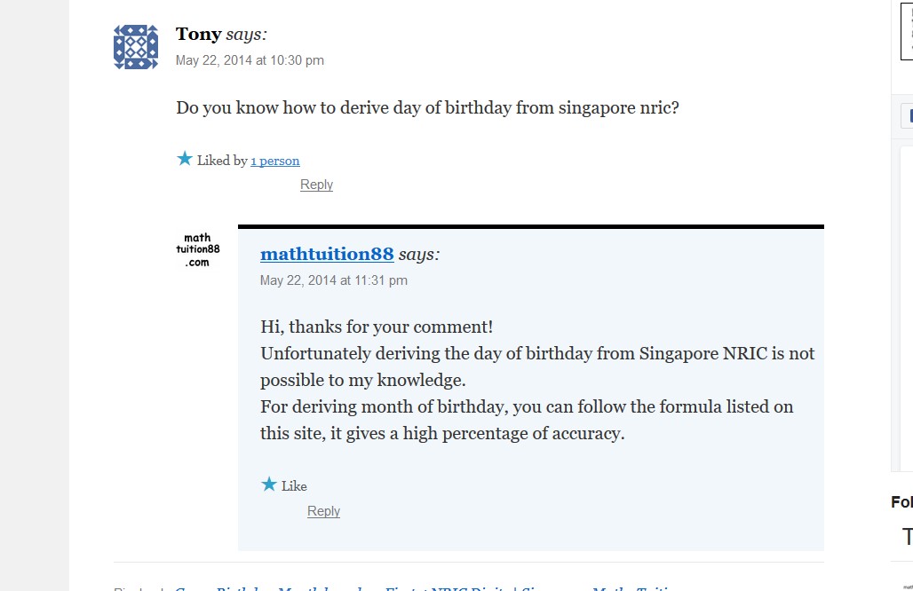 Solved auto calculate date of birth of person with singapore nric