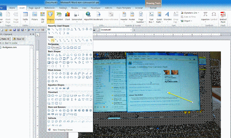 microsoft word document highlighting a screenshot