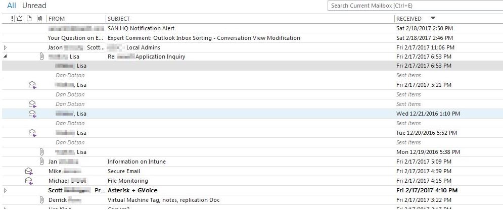 Solved: Outlook Inbox Sorting - Conversation View Modification ...