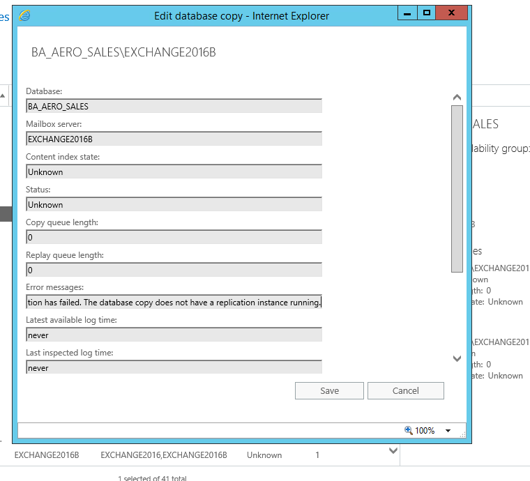 exchange database content index state unknown