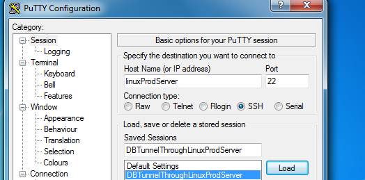 putty ssh tunnel with key