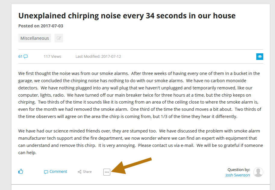 Unexplained Chirping Noise Every 34 Seconds In Our House Solutions Experts Exchange