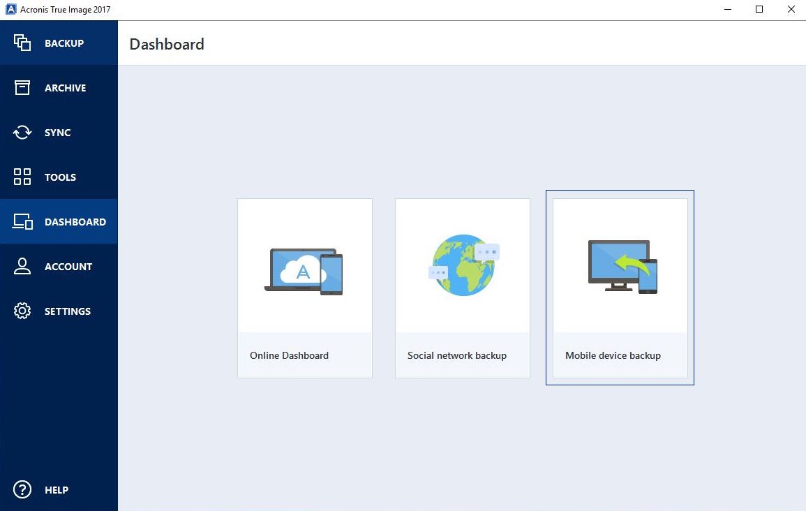 Acronis True Image Dashboard