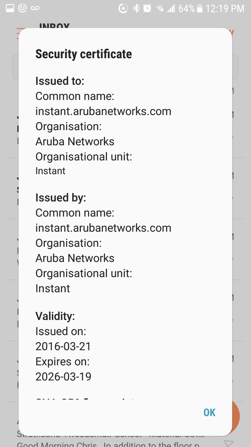 Solved: Security certificate warning on Android phone | Experts Exchange