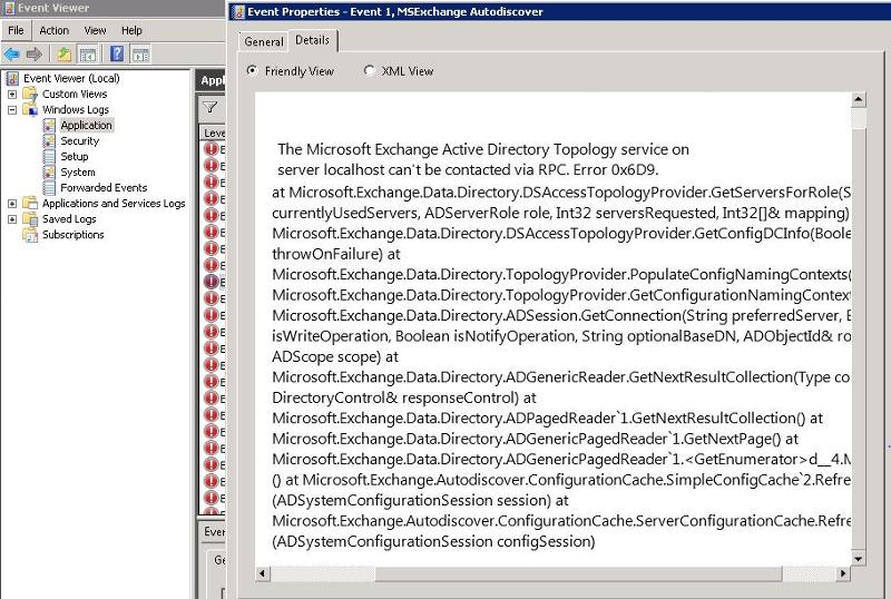 Solved SBS 2011 Std application log. error MS Exchange auto