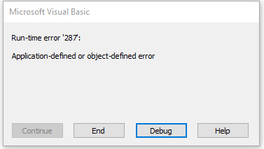 runtime failing 287 outlook