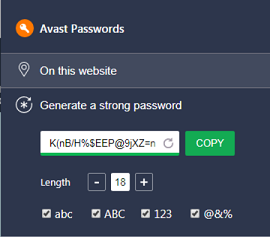 avast password for chrome