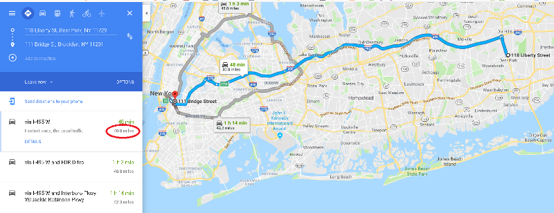 Driving distance calculation between two addresses that can be used in