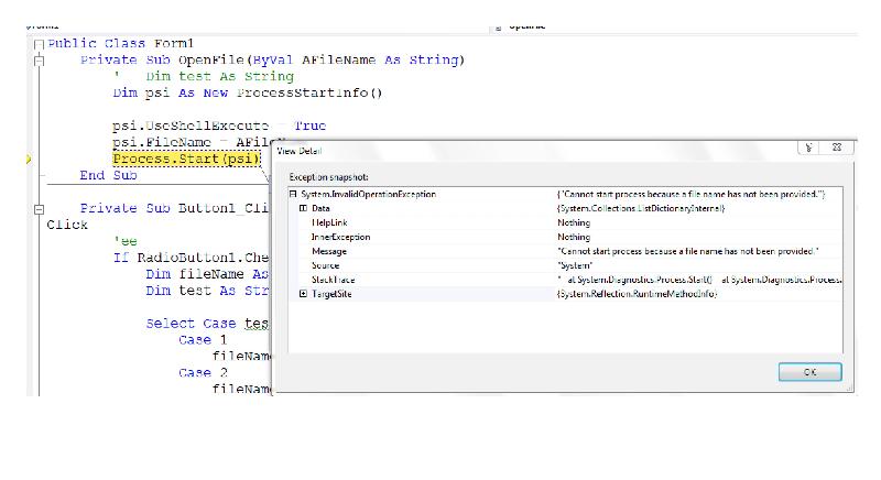 Vb. String Error Solved: Cannot Start Process Error -- VB.Net | Experts Exchange