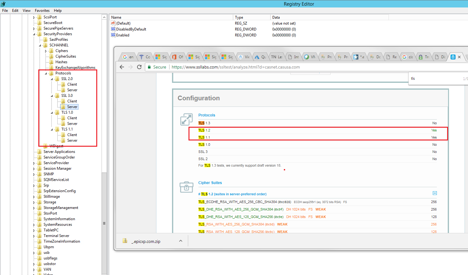 hwo to test tls 1.2 iis