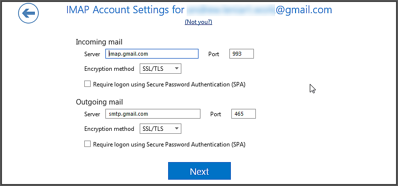 outlook settings for gmail account 2018t