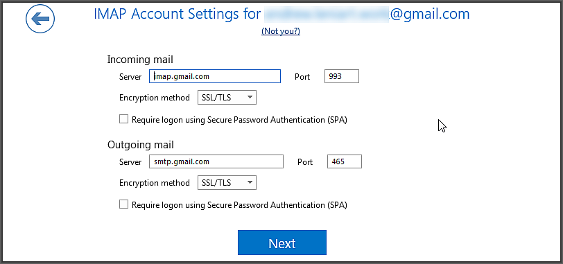 imap account settings for outlook gmail