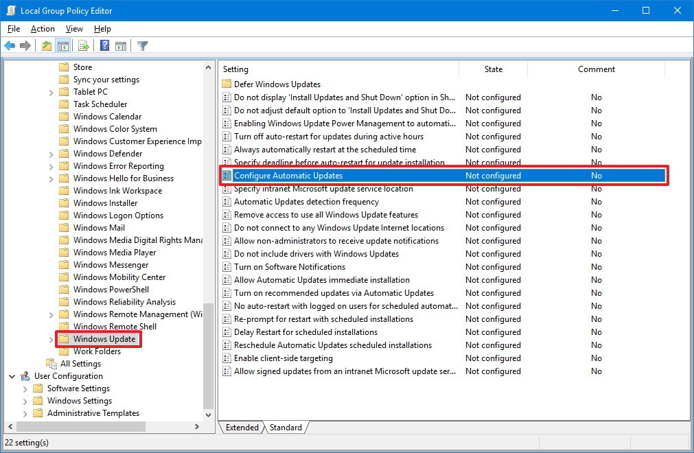 disable automatic update windows 10 gpo