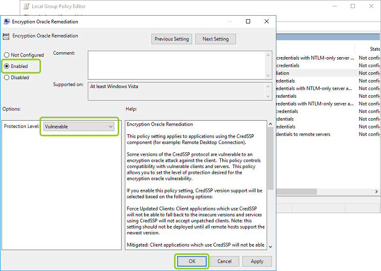 remote desktop credssp encryption oracle remediation registry fix