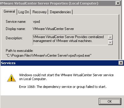 vmware tools service is not dash error 1068