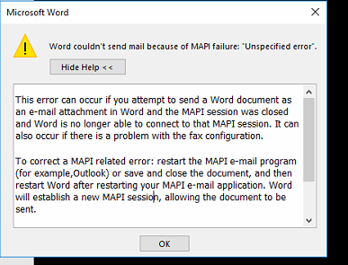 word email mapi error