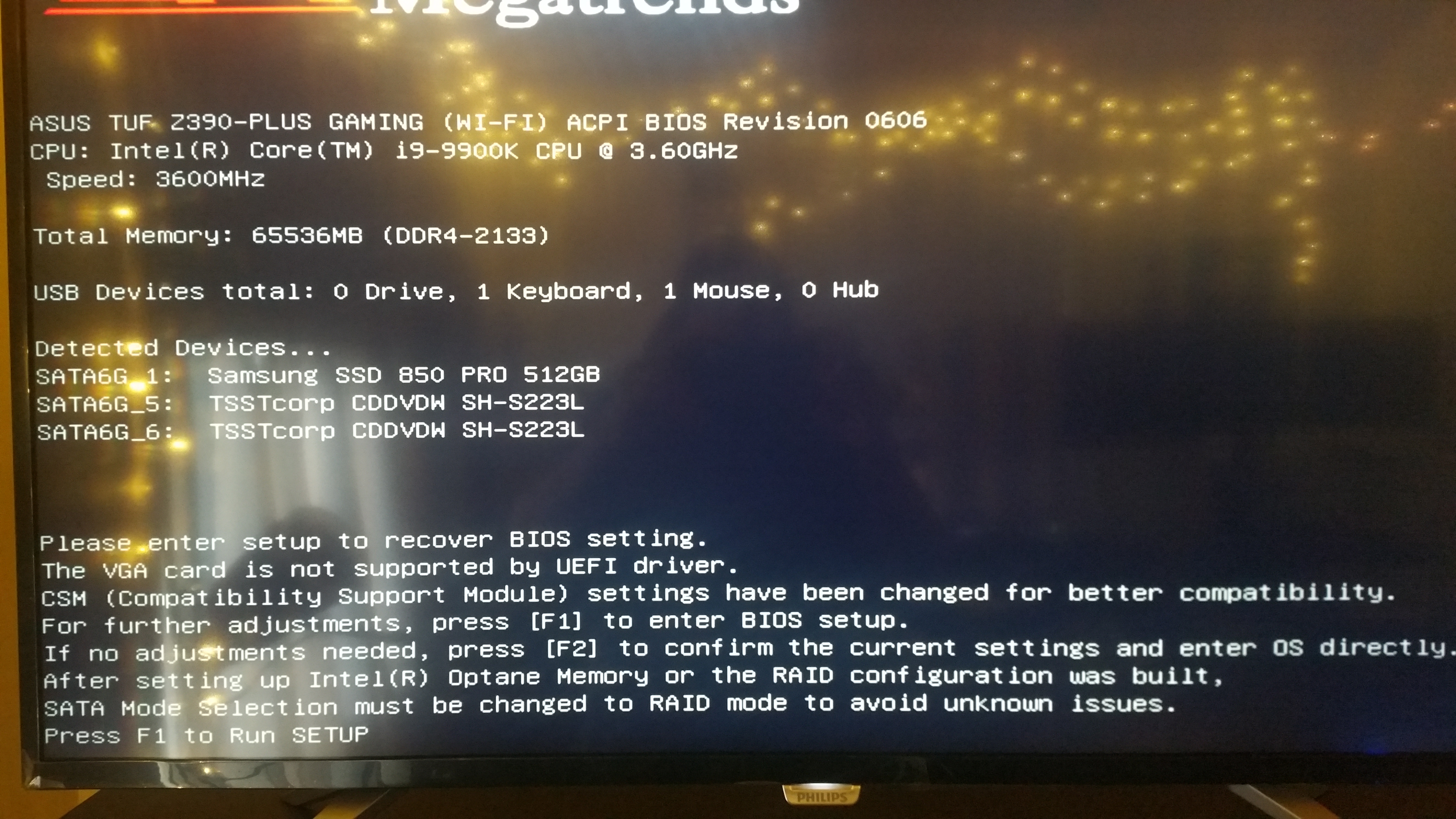 Please enter setup to recover BIOS setting. Press F1 to Run SETUP