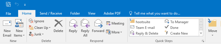 picture of outlook toolbar before installing Sperry Software add-in