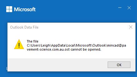 office 365 outlook cannot open the set of folders