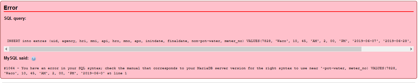 Solved: What is wrong with INSERT query | Experts Exchange
