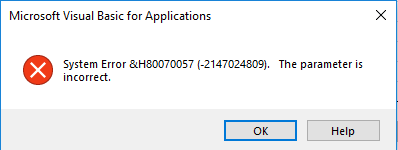 System error h80070057 2147024809 параметр задан неверно excel