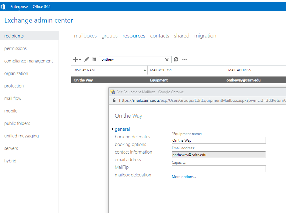 Solved Configuring mail forwarding settings for a resource/equipment mailbox in Exchange 2016
