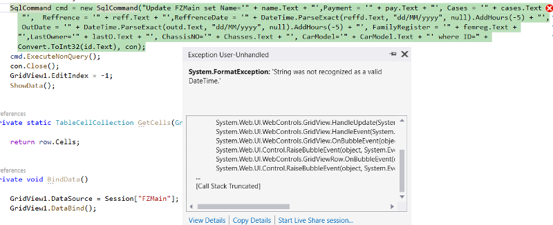 Solved: String was not recognized as a valid DateTime | Experts Exchange