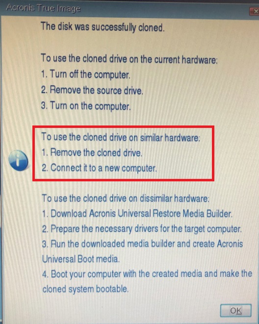acronis true image after clone cant boot up