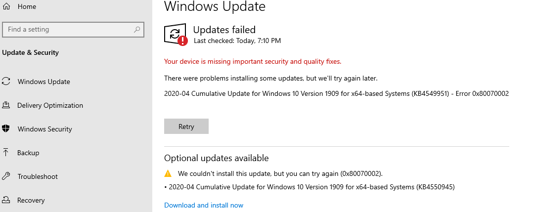 microsoft critical updates windows 10