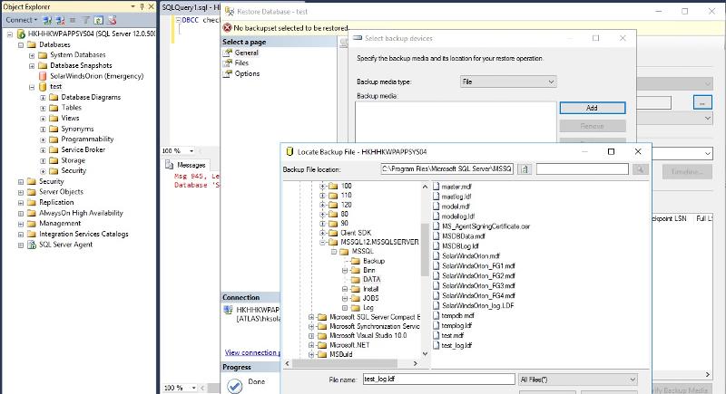 Database 'SolarWindsOrion' cannot be opened due to inaccessible files ...