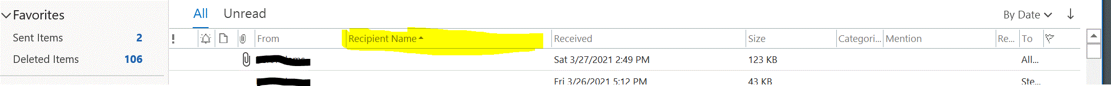 outlook show recipient email address instead of name
