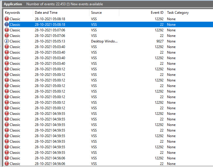 Solved To Resolve VSS Errors on Windows 2016 Standard Edition