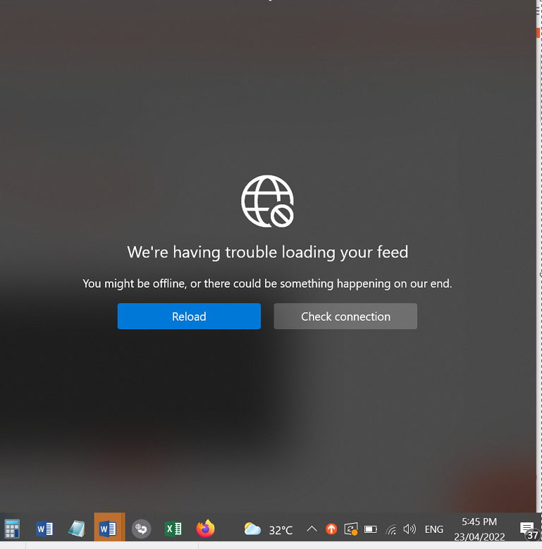 Solved Win10 popup having trouble loading yr feed & clearing