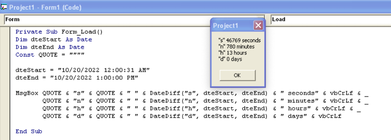 Solved: Need time difference between two dates that includes hour and ...