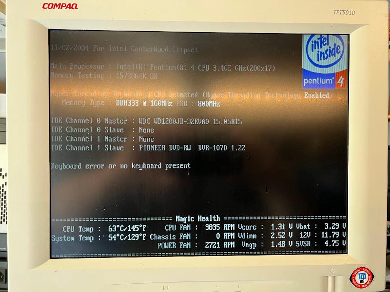 Windows XP Physical computer BIOS POST