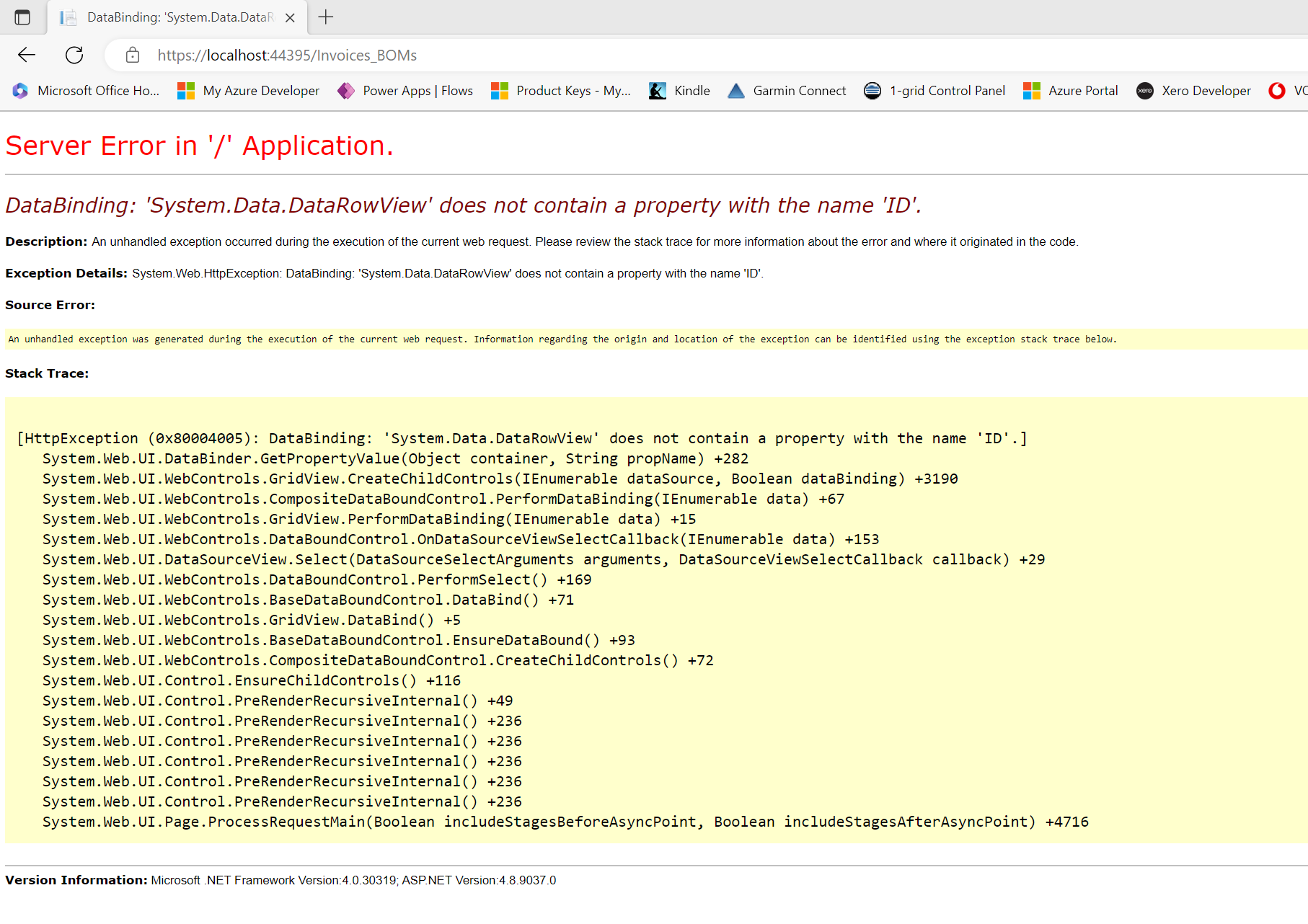 Solved: ASP.net web Forms web app GridView load error | Experts Exchange