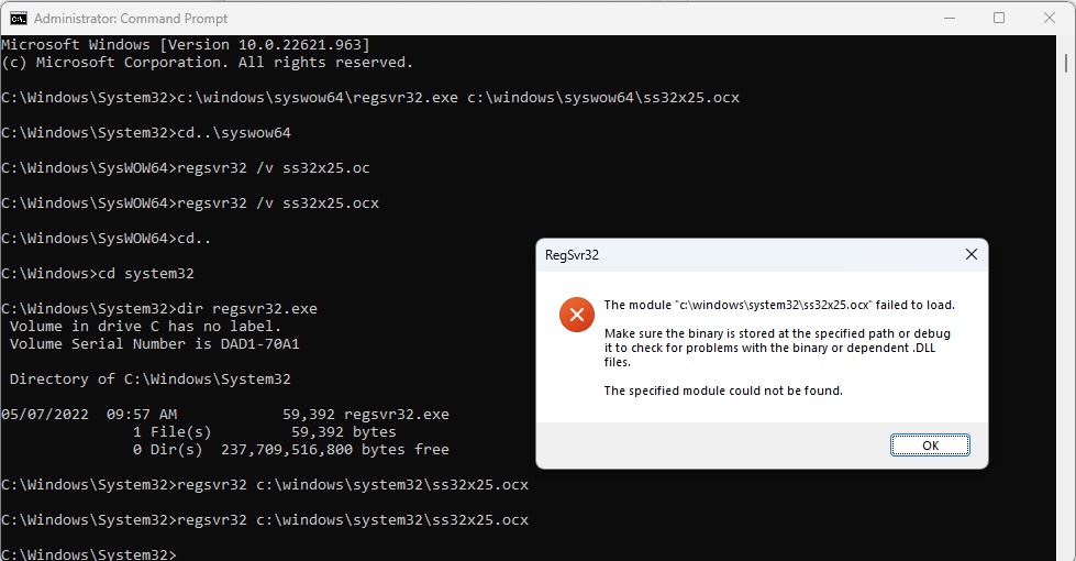 Solved: How can I register ss32x25.ocx on a Windows 11