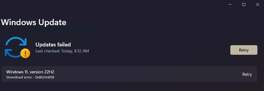 windows 11 pro update problem