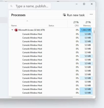 MS ACCESS leaves many Console Windows Host Tasks Open | Experts Exchange