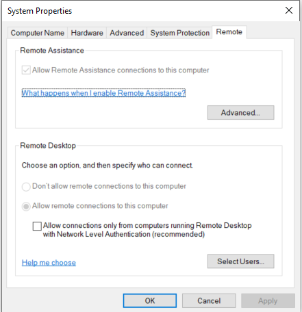 Steps to remotely enable 